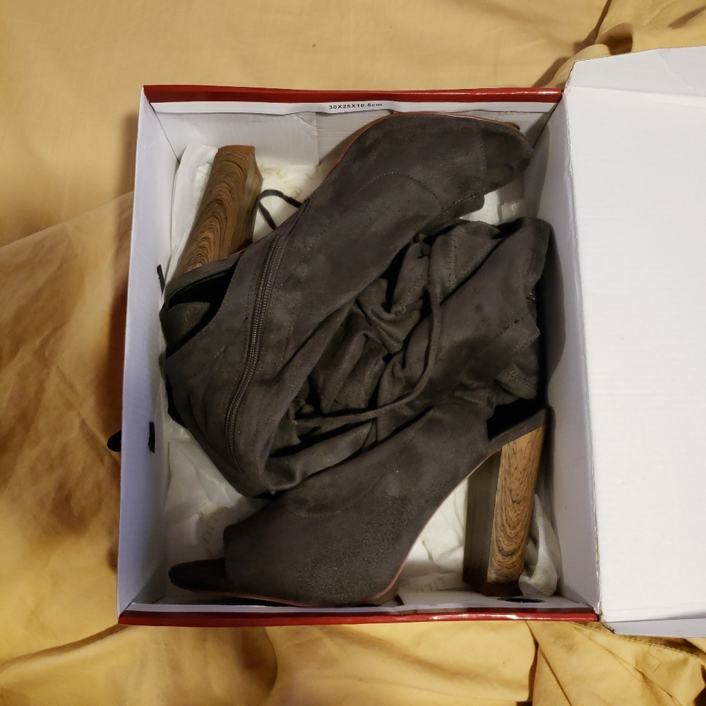 Gray Suede Over the Knee Boot